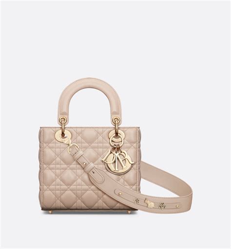 Small Lady Dior My ABCDior Bag Latte Cannage Lambskin with 